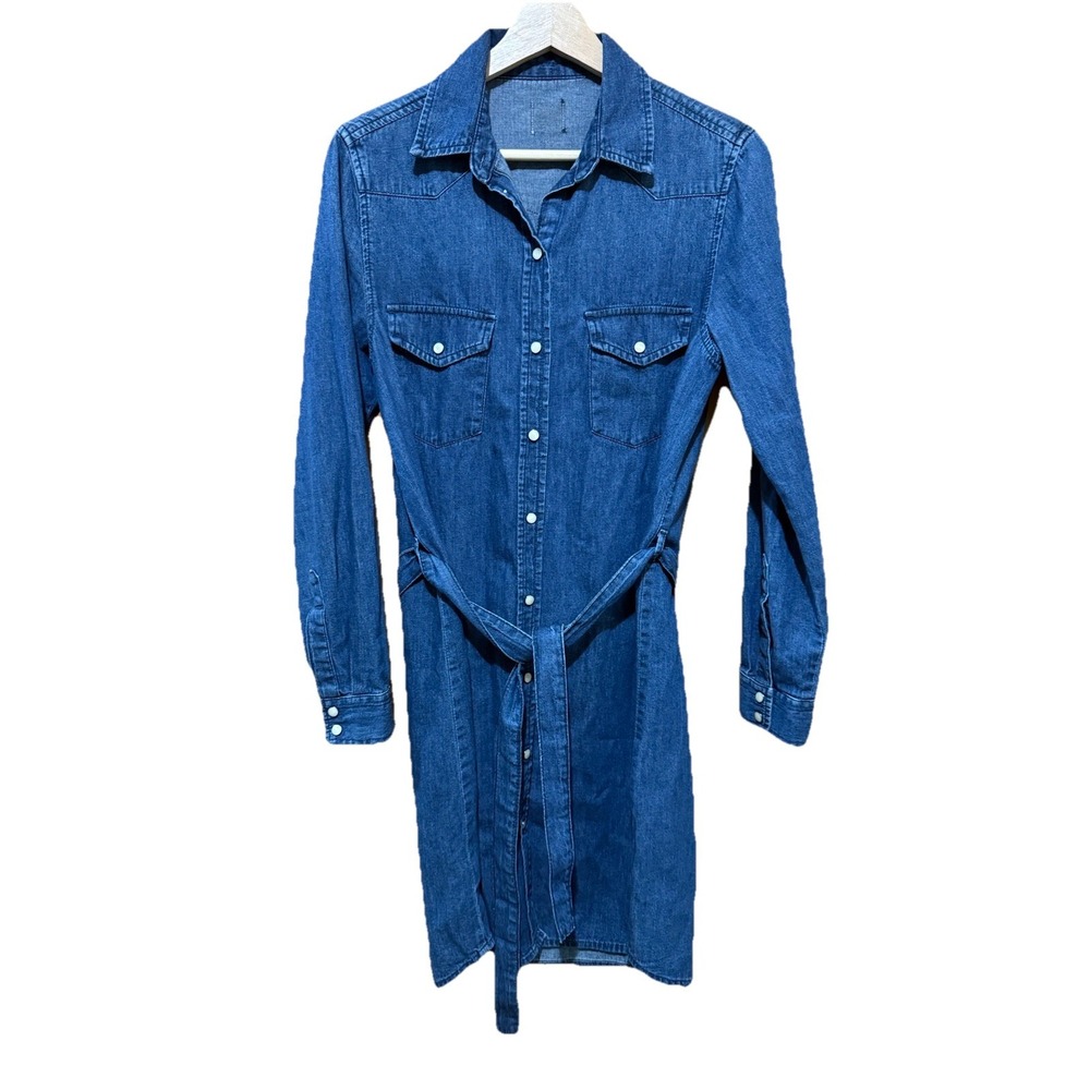 GAP Women's Denim Shirt Dress Pearl Snap Button w Belt Size‎ XS EUC
